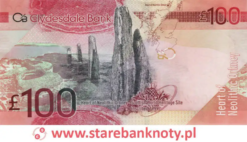 widok banknotu 100 funtów szkockich rewers seria : World Heritage